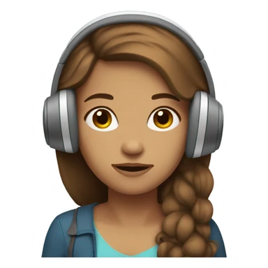 Girl emoji with long brown hair light skin and headphones ,sleeping sticker