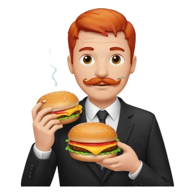 red haired with mustace male wearing suit eating hamburger sticker