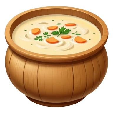 Pot of creamy soup in a wooden bowl￼ sticker