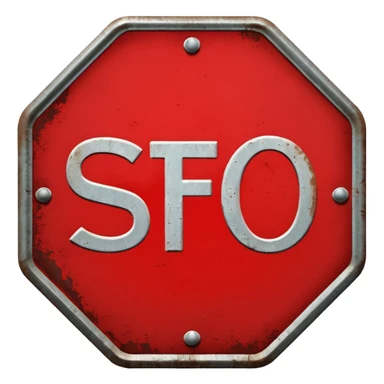 red, road sign, hexagonal, with the inscription SANCTIONS sticker