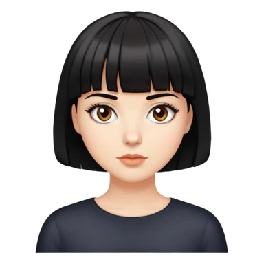 White girl with dark brown eyes, short black hair and bangs sticker