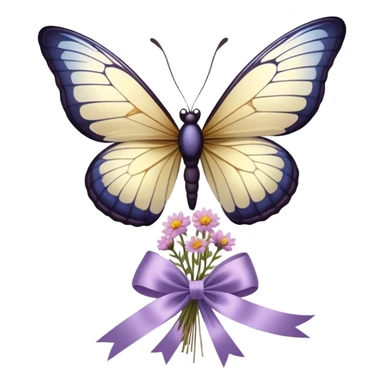 A delicate glass-winged butterfly hovering above a bundle of dried flowers tied with a soft satin bow.
 sticker
