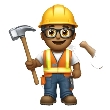 Carpenter wearing safety glasses with hammer in hand and stickers on hard hat sticker