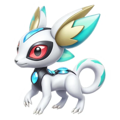 Shiny Colorful Futuristic Cyber-Vernid-Trico-Meloetta-Latias-Koraidon-Peppercat-Protogen-Pokémon-Digimon-Fakémon-fusion-hybrid-creature sticker