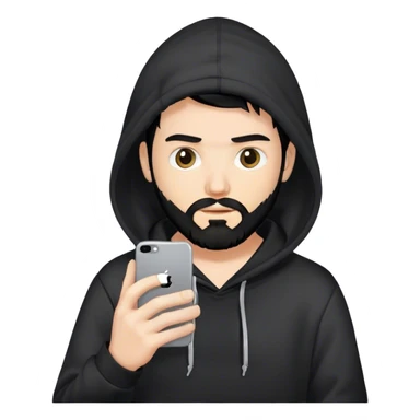 hackeur blanc cheveux noir barbe et capuche noir avec un iphone sticker