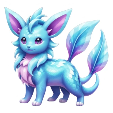 Magical scaley blue-cyan-indigo-purple-violet-pink-gradients nebula shiny glittery Suicune-Vaporeon-Primarina-Amaura-Pokémon-Fakémon-fusion, full body sticker