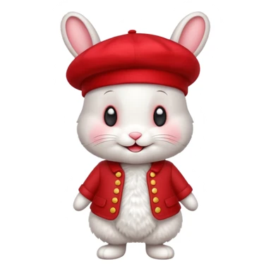 A cute full-length bunny smiley face standing on the side, wearing a stylish red beret. sticker