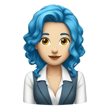 blue hair business women white shirt blue jacket thinking sticker