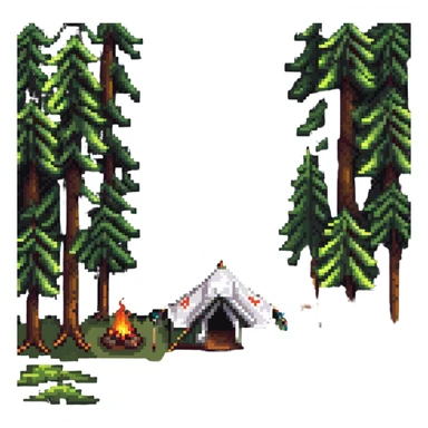 simple camping tent in forest sticker