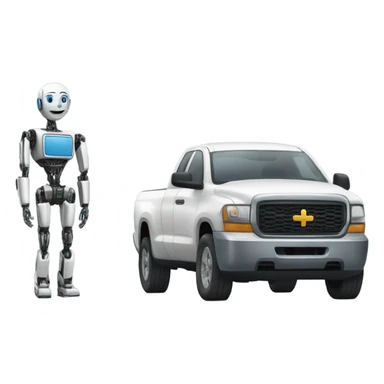 Pickup truck with a robot sticker