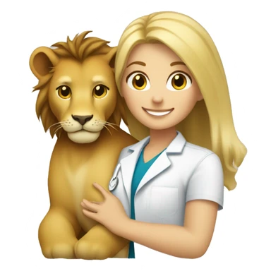 blonde hair smiling veterinarian girl cuddling a lion sticker