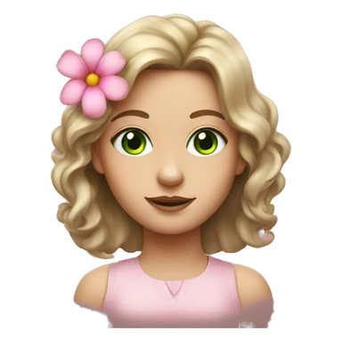 girl with pink flower portrait and green eyes sticker