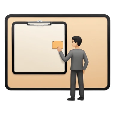 Minimalistic flat vector icon, iOS style, thin black contour on white background. Person silhouette with a project board (kanban/task board) behind. No text, no shadows.
 sticker