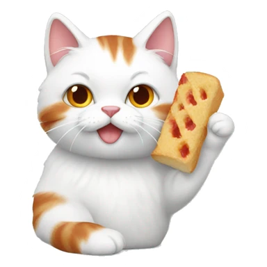 White with red fluffy cat eating  sticker