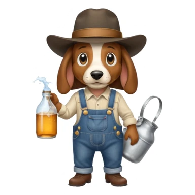 toothless hillbilly basset hound wearing a stetson and dungarees carrying moonshine sticker