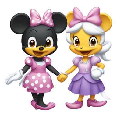 Minnie Mouse and Daisy Duck holding hands together sticker