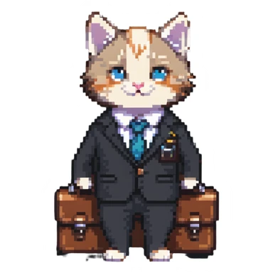 kitten in a suit holding a briefcase sticker