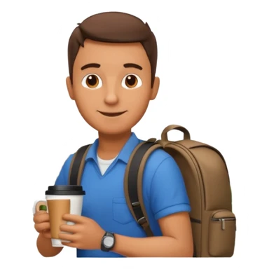 man with cup of coffee and backpack on the back. Eiffel tower on the background sticker