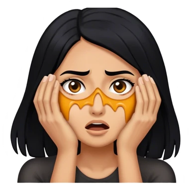 Woman shielding her face in fear with black hair sticker