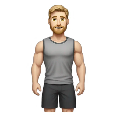 Full height Pale skinned fit man With biceps, Realistic eyes and mouth, light brown hair and stubble In dark gray sleeveless mike, black oversize sports shorts, watch and white sneakers. sticker