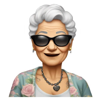 cool grandma in black sunglasses with tattos in the handd sticker