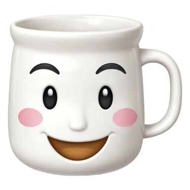 A mug cup with a smirk face sticker