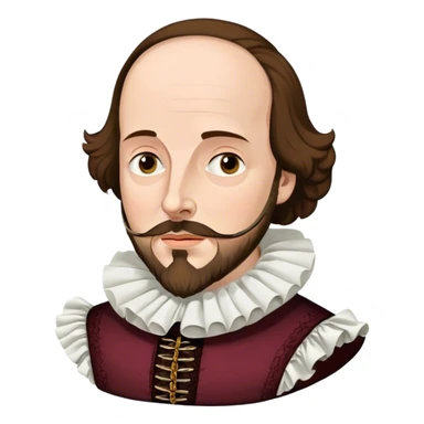 Cinematic Realistic portrait of William Shakespeare, depicted as an iconic playwright in richly detailed Elizabethan attire with a ruffled collar, expressive eyes, and a thoughtful gaze, bathed in dramatic historical lighting that evokes the Bard’s timeless legacy sticker