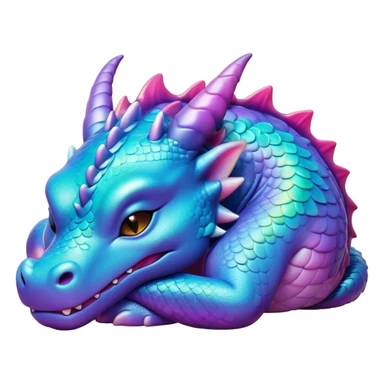 Meme-Worthy Cute Sleeping Dragon Portrait Emoji, Head resting peacefully with a contented smile, showcasing a sinuous, graceful build and a luxuriously soft, iridescent scaled body, eyes gently closed in serene, magical slumber, Simplified yet hilariously adorable features, highly detailed, glowing with a soft, drowsy mystical light, high shine, relaxed and utterly lovable, stylized with an air of playful fantasy, soft glowing outline, capturing the essence of a sleeping dragon that feels destined to become the next viral sensation of enchanted rest! sticker