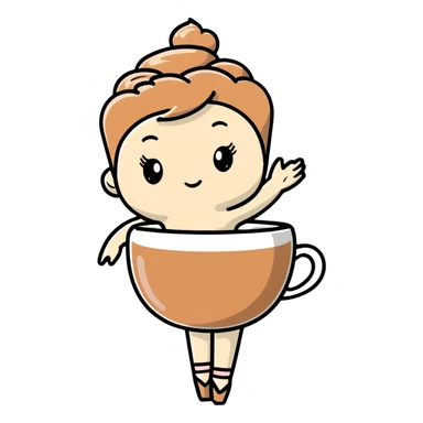 Ballerina twirling in a cappuccino cup, coffee foam creating her tutu sticker
