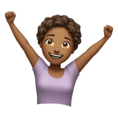 Happy girl wakes up in bed and stretches hands up in the air  sticker