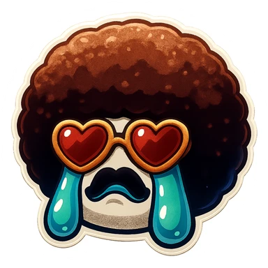White circle face, afro, heart glasses, Crying with large tears sticker