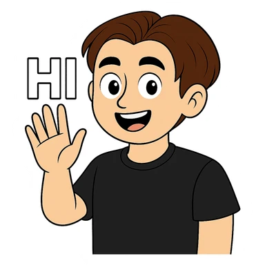 Change the hair color to a rich brown shade matching the fourth image, keep the shirt black, everything else the same, transparent background, maintain the original style and details. sticker