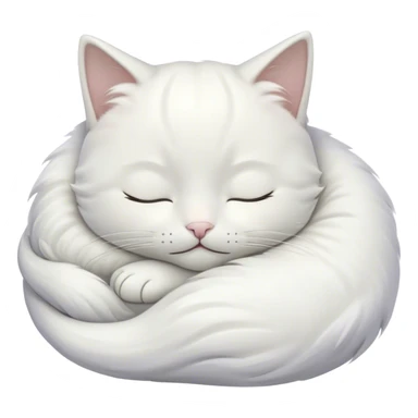 Meme-Worthy Cute Sleeping White Cat Portrait Emoji, Head peacefully tilted with a tender, contented smile and eyes gently closed in serene slumber, featuring a pristine white fur with subtle, delicate silver accents, simplified yet irresistibly adorable, highly detailed, glowing with a soft, drowsy radiance, high shine, exuding calm, heartwarming charm, styled with a gentle, soft glowing outline, capturing the essence of a sleeping white cat that seems destined to become the next viral icon of adorable repose! sticker