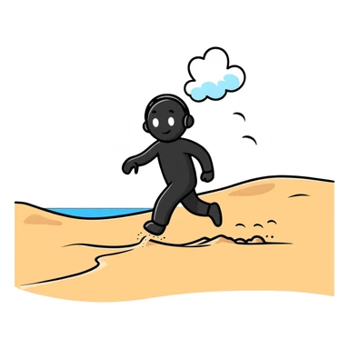 cartoon person tiptoeing and hopping quickly across hot beach sand with steam rising from footprints sticker