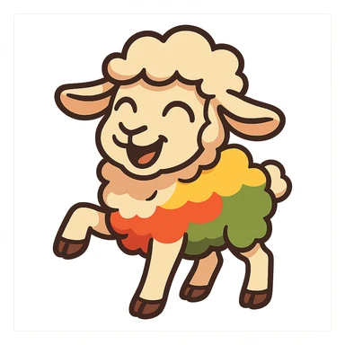 cartoon sticker of a happy colorful Kurdish lamb, no flag, no text, suitable for WhatsApp and Instagram, transparent background sticker