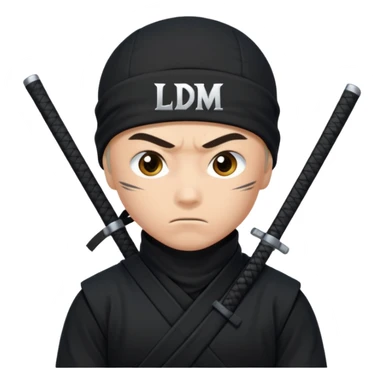 un ninja con una remera negra que diga LDM con letras blancas sticker