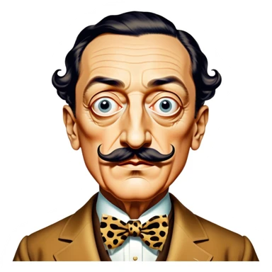 Cinematic Realistic portrait of Salvador Dalí, depicted as a surrealist artist with eccentric, expressive features and his iconic mustache, rendered with vibrant, imaginative lighting and richly detailed period attire that capture his avant-garde essence. sticker