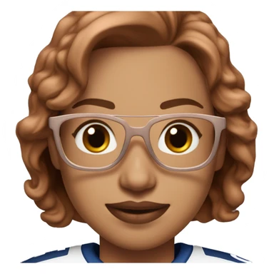 A women wearing a oilers 97 Mcdavid jersey with rose gold eyeglasses brown hair with stanley cup sticker
