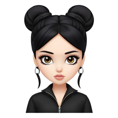 pretty bratz girl, black hair, dark brown eyes, black eyeliner, pale skin, black clothes sticker