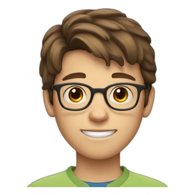 11 year old boy with brown hair and blue eyes with glasses as a fortnight charater sticker