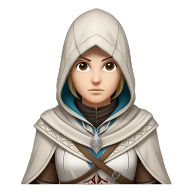 icon featuring Assasin's Creed in an iconic assassin's hood, standing tall. Florence is on background. The design captures the essence of adventure, with intricate details of historical architecture and a sense of mystery. The character is poised, ready for action. transparent background. sticker