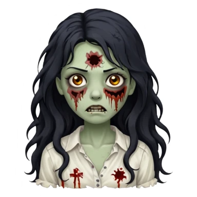 garota zumbi com cabelo preto ondulado longo blusa branca sticker