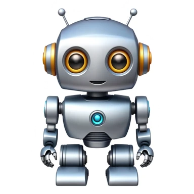 A toy robot with big eyes and a happy expression sticker