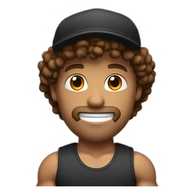 Muscle man whit brown curly hair and black cap sticker
