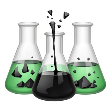 Broken beakers with black chemical liquid sticker