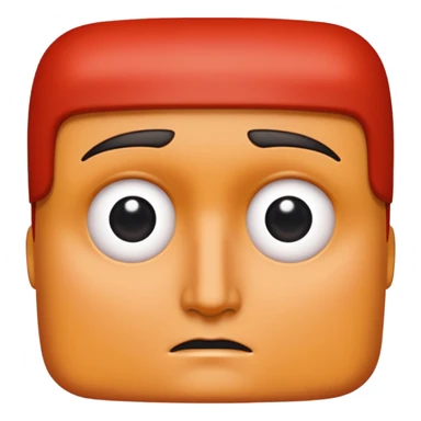 Una figura roja con cabeza cuadrada y cuerpo de rectángulos con cara con dos ojos negros como puntos y cejas preocupadas sin boca y que tenga como una especie de polvo café en la cabeza sticker