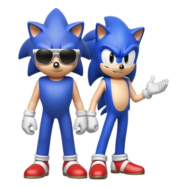Sonic the hedgehog with sunglasses standing up with Mario bowing down to him sticker