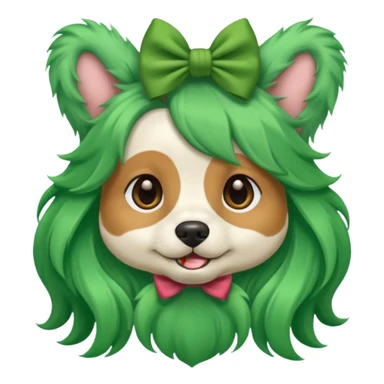 dog with long green hair and bow sticker