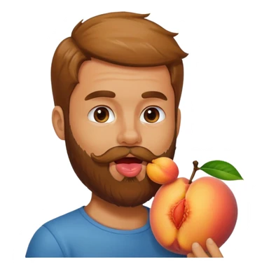 Man with beard licking peach sticker