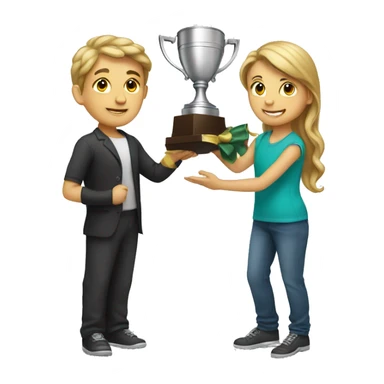 boy and girl holding trophy sticker